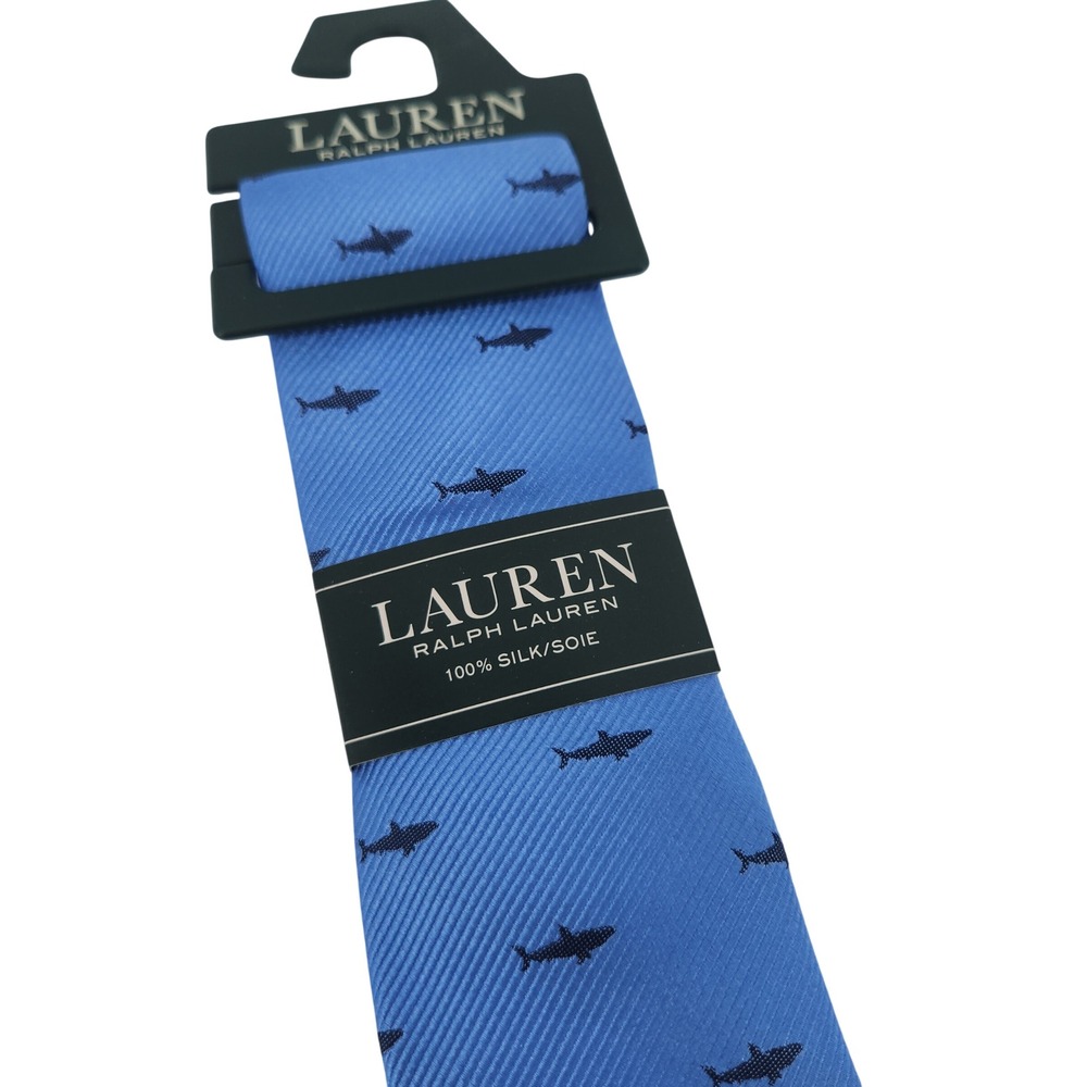 Lauren Ralph Lauren Men's Silk Tie Blue Shark Fish Nautical Necktie NWT